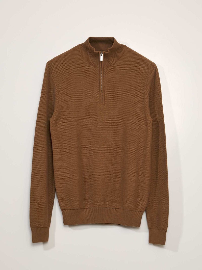 Pull en coton à col camionneur Beige - Kiabi