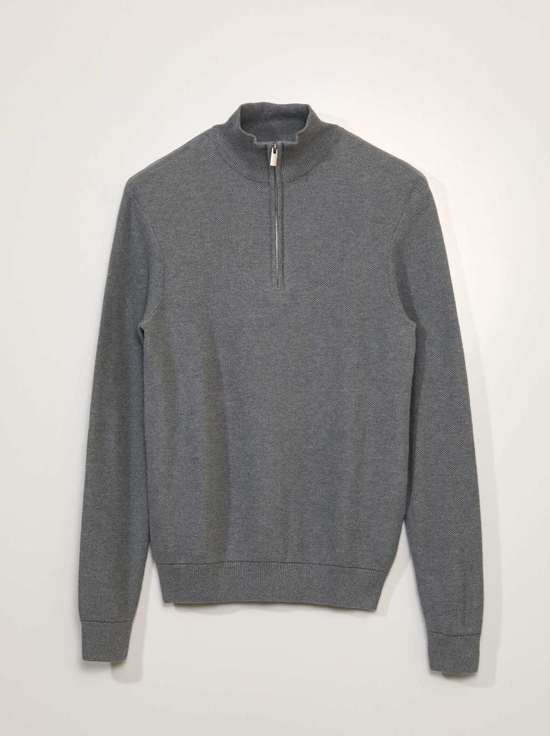Pull en coton à col camionneur Gris - Kiabi