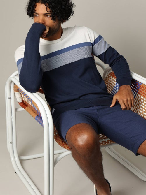 Pull en coton à manches longues avec rayures placées graphiques 'Deeluxe' - Kiabi