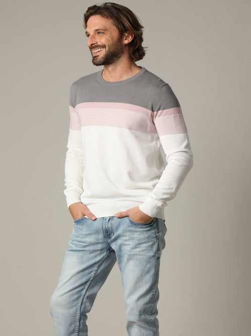 Pull en coton à manches longues avec rayures placées graphiques 'Deeluxe' - Kiabi