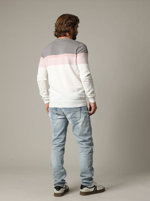 Pull en coton à manches longues avec rayures placées graphiques 'Deeluxe' - Kiabi