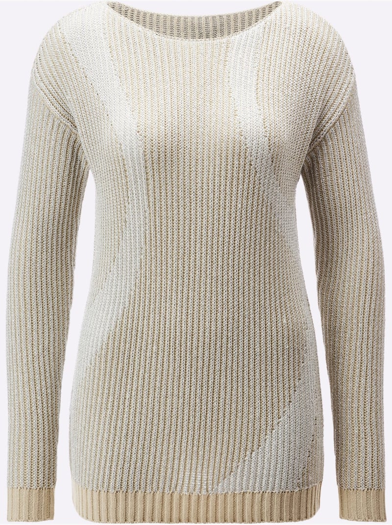 Pull en coton à manches longues et encolure en U - Taille standard - Helline Beige gris - Kiabi