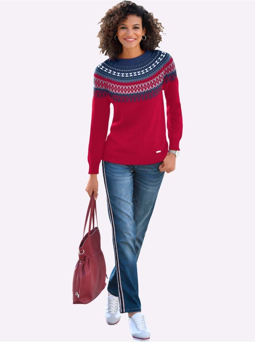 Pull en coton à motif norvégien et col rond - taille standard - witt - Kiabi