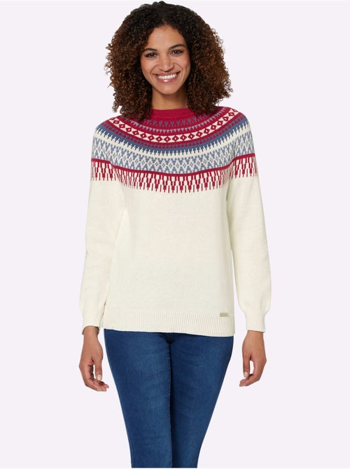 Pull en coton à motif norvégien et col rond - taille standard - witt - Kiabi