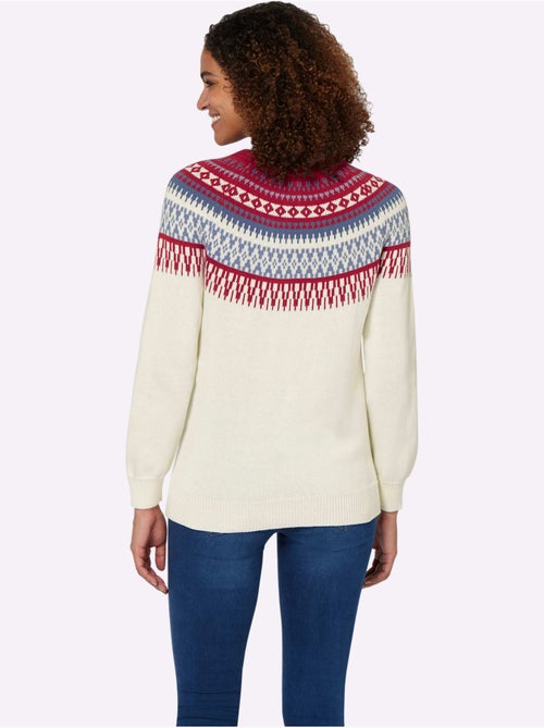 Pull en coton à motif norvégien et col rond - taille standard - witt - Kiabi