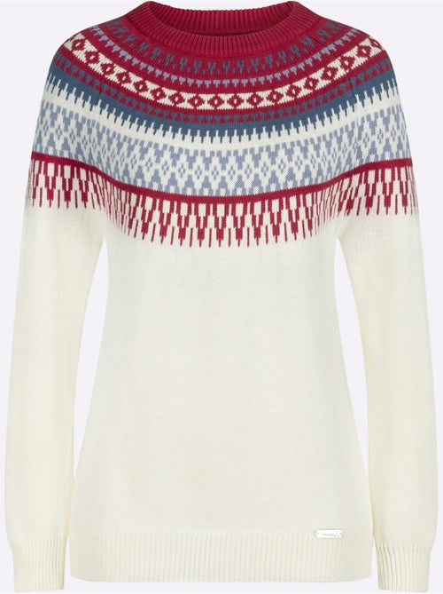 Pull en coton à motif norvégien et col rond - taille standard - witt - Kiabi