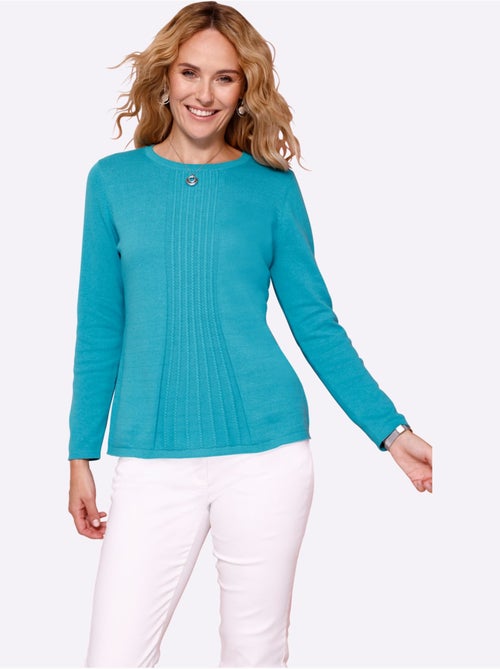 Pull en coton avec col rond et manches longues à motif torsadé - Taille standard - Moda Vilona - Kiabi