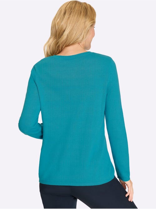 Pull en coton avec col rond et manches longues à motif torsadé - Taille standard - Moda Vilona - Kiabi