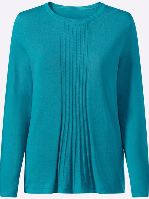 Pull en coton avec col rond et manches longues à motif torsadé - Taille standard - Moda Vilona - Kiabi