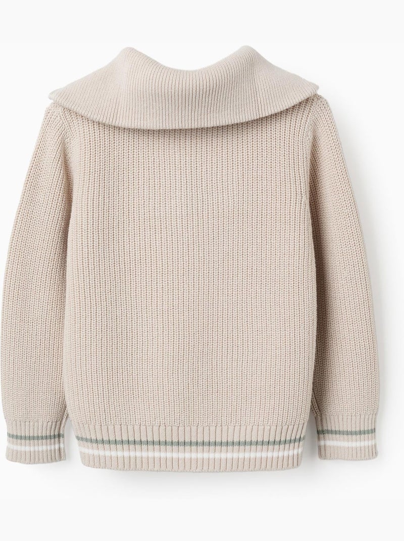 Pull en coton avec col zippé B&S Beige - Kiabi