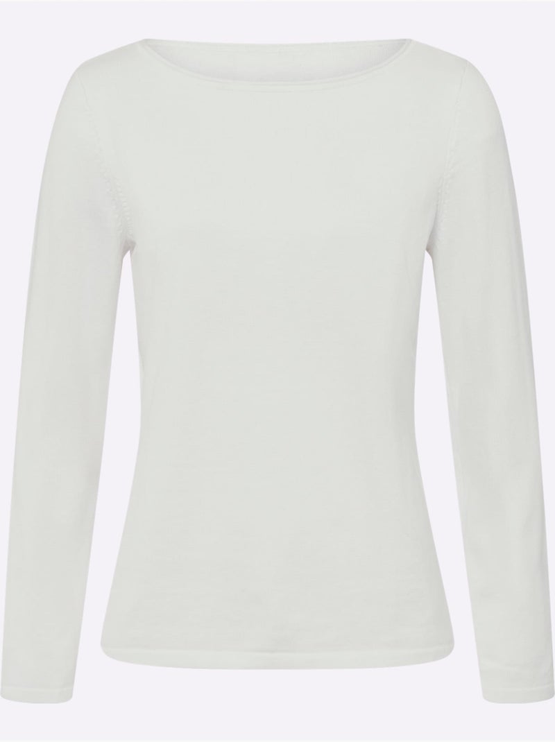 Pull En Coton Bords Roulés Aux Finitions - Taille Standard - Helline Blanc - Kiabi