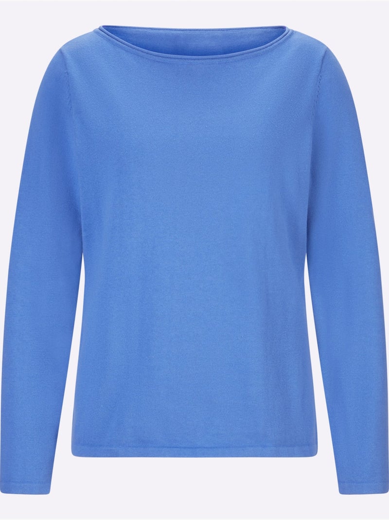 Pull En Coton Bords Roulés Aux Finitions - Taille Standard - Helline Bleu roi - Kiabi