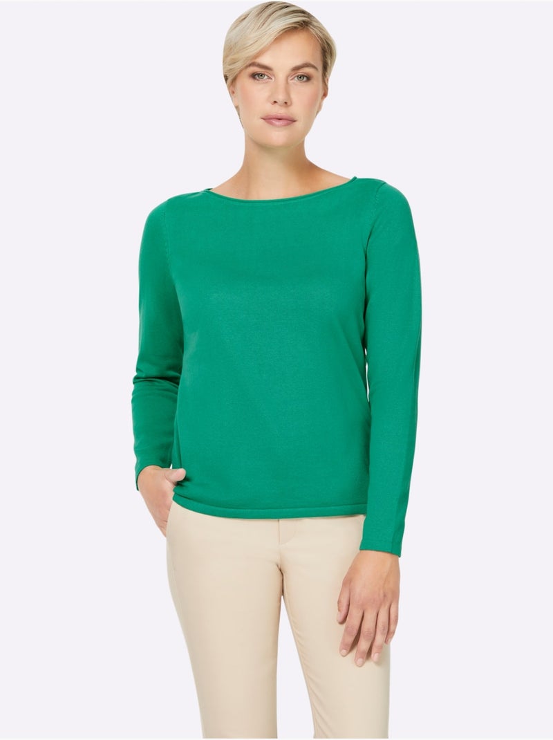 Pull En Coton Bords Roulés Aux Finitions - Taille Standard - Helline Vert - Kiabi