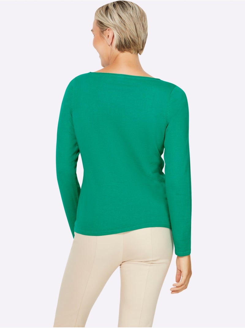 Pull En Coton Bords Roulés Aux Finitions - Taille Standard - Helline Vert - Kiabi