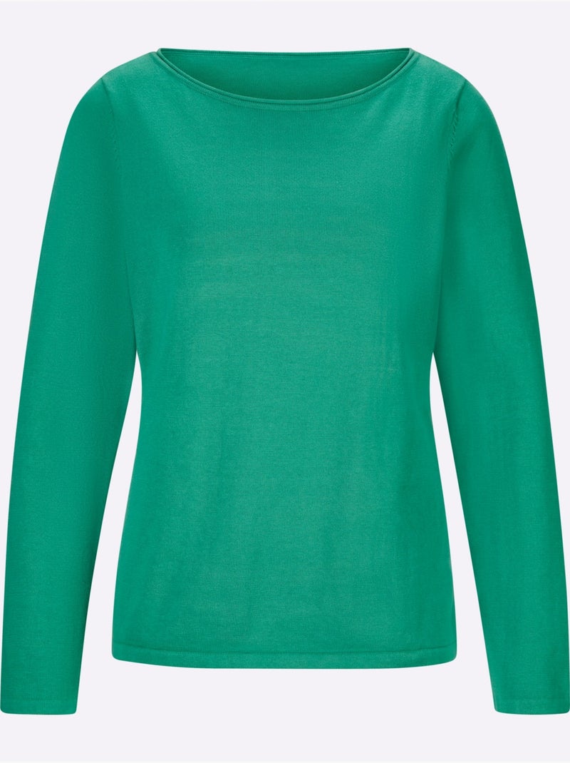 Pull En Coton Bords Roulés Aux Finitions - Taille Standard - Helline Vert - Kiabi