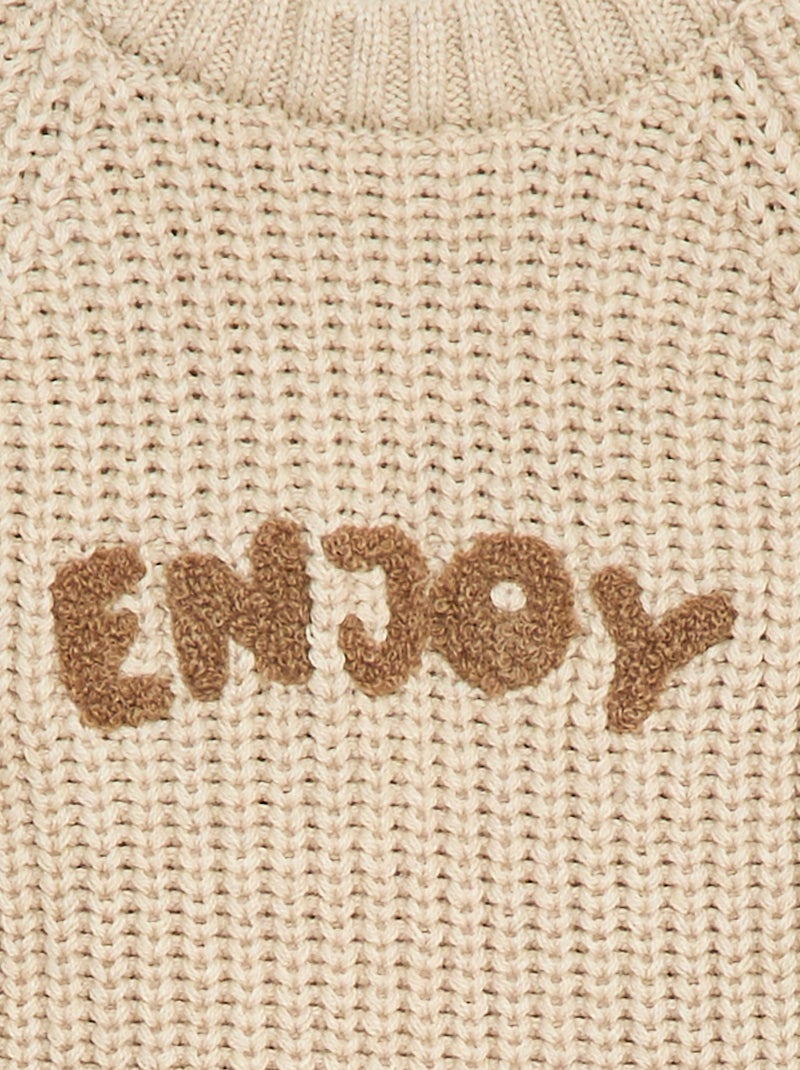 Pull en coton en maille perlée Beige - Kiabi