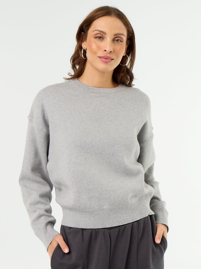 Pull en coton épais Gris - Kiabi