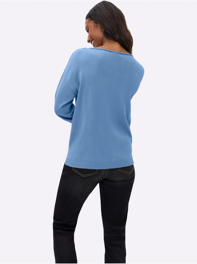 Pull En Coton Inscription Tendance - Taille Standard - Helline Bleu ciel - Kiabi