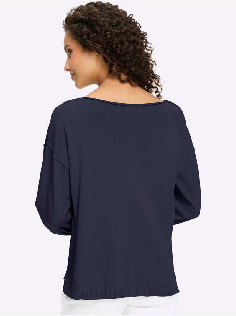 Pull En Coton Inscription Tendance - Taille Standard - helline Bleu marine - Kiabi