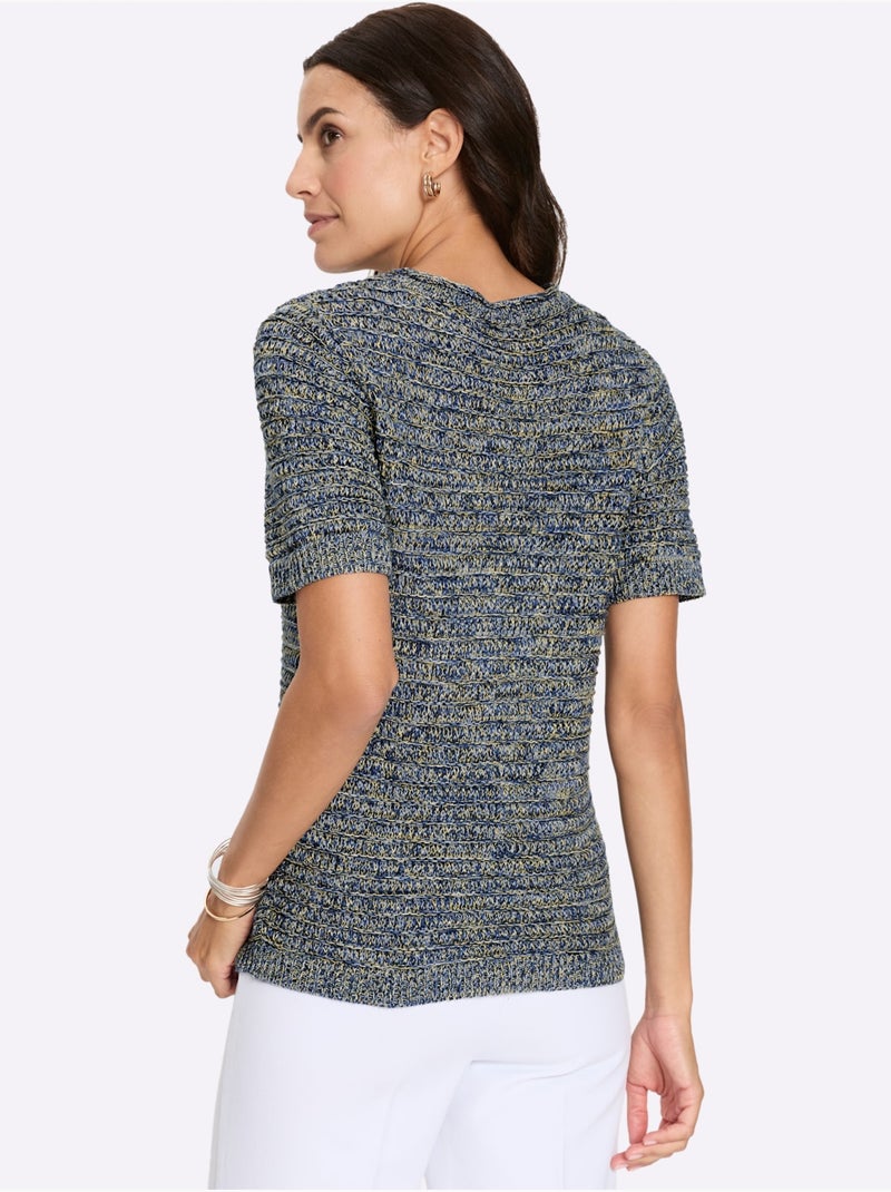 Pull En Coton Motif Tricoté Décoratif - Taille Standard - Witt Bleu Noir - Kiabi