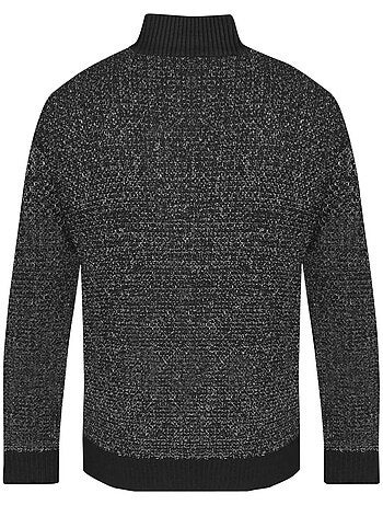 Pull en coton noir chiné avec une coupe droite et un col camionneur demi-zip