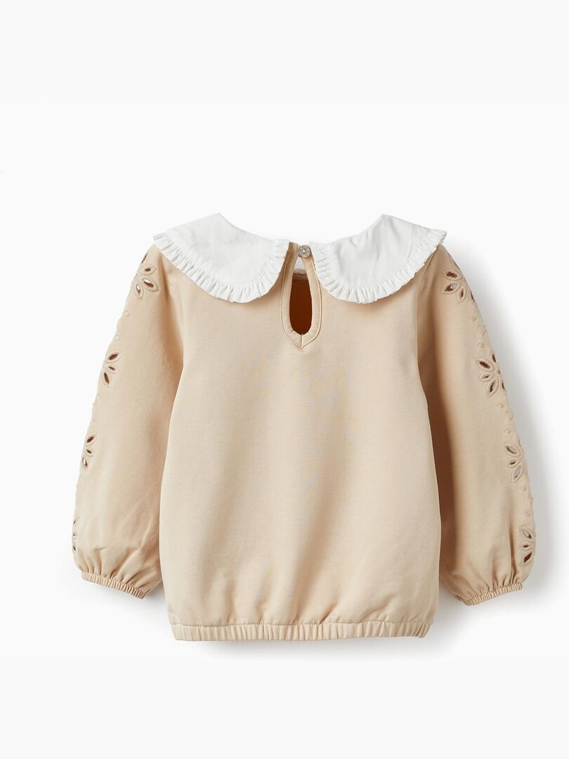 Pull NEXT Fille En Coton Rayé Blanc 7 Ans Col équipage - Broderie Cactus