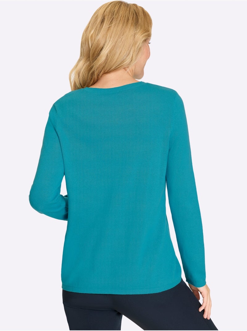 Pull En Coton Qualité Coton Doux Sur La Peau - Taille Standard - Moda Vilona Turquoise - Kiabi