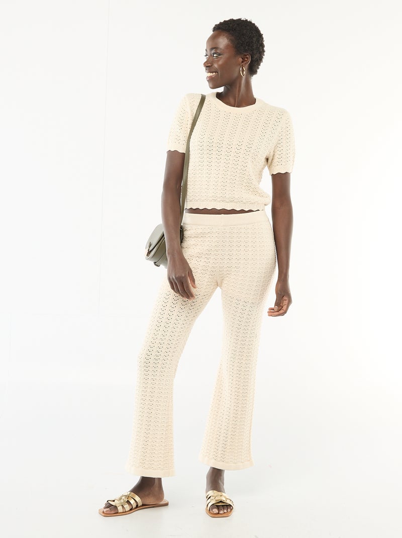 Pull en crochet à manches courtes Beige - Kiabi