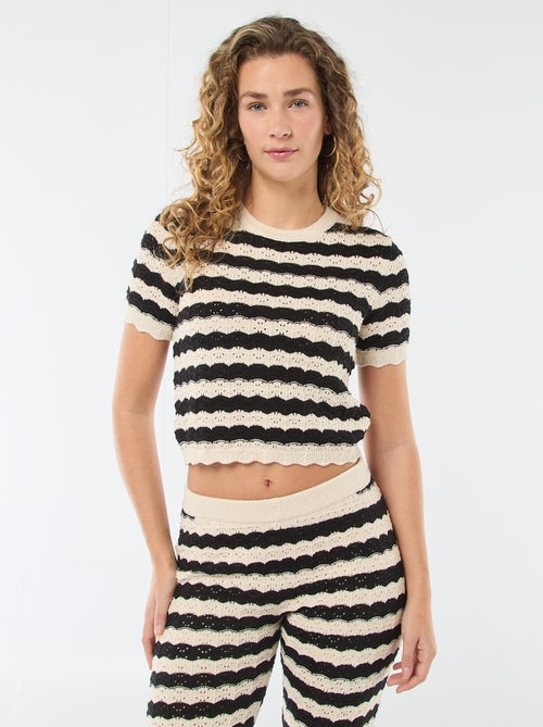 Pull en crochet à manches courtes - Kiabi