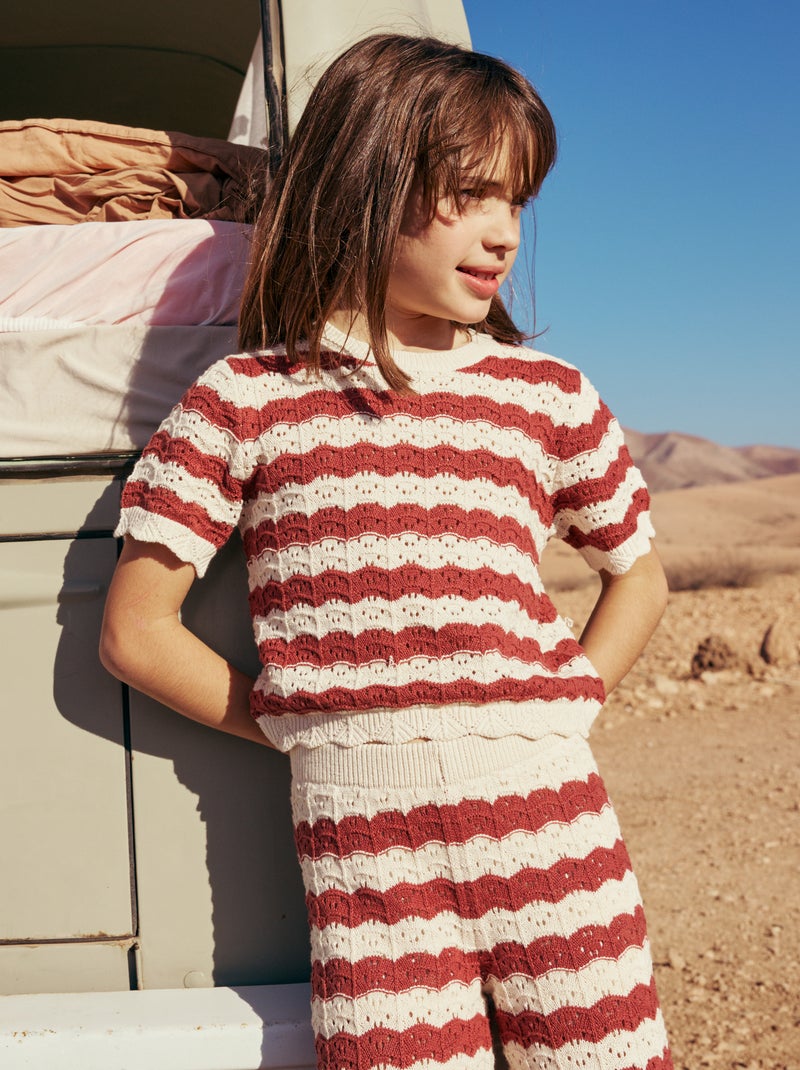 Pull en crochet à manches courtes Marron - Kiabi