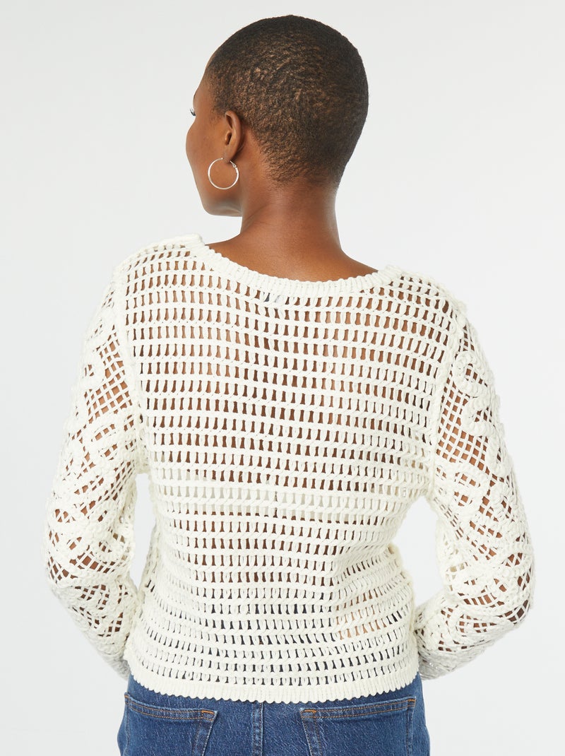 Pull en crochet à manches longues Ecru - Kiabi