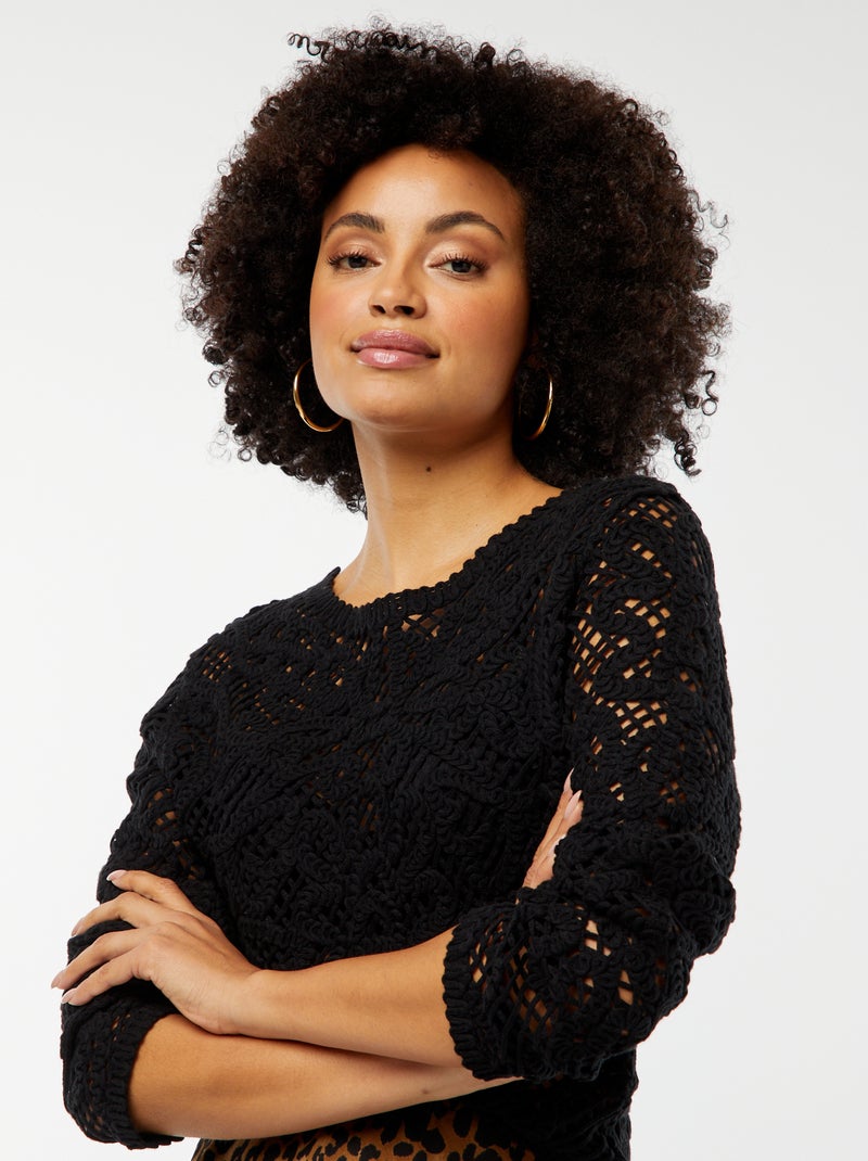 Pull en crochet à manches longues Noir - Kiabi