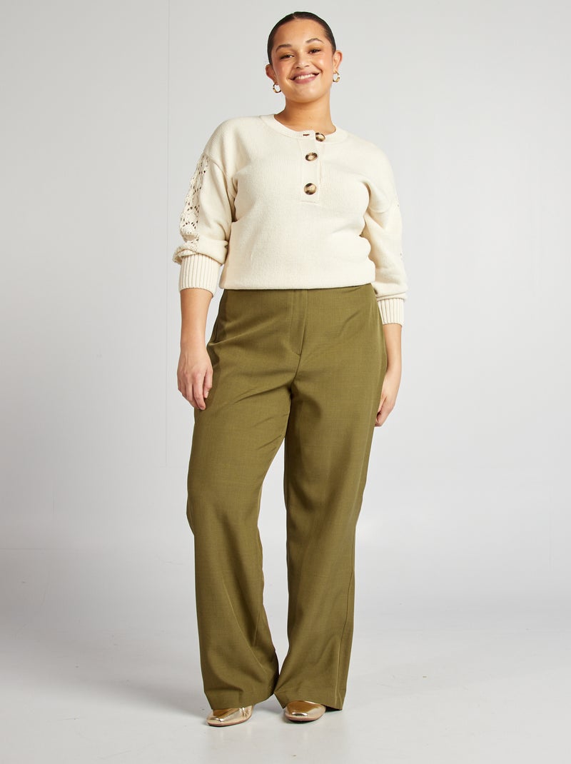 Pull en crochet avec col boutonné Beige - Kiabi