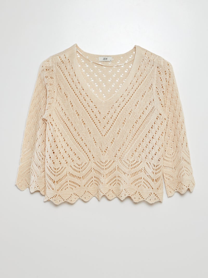 Pull en crochet avec manches 3/4 'JDY' BEIGE - Kiabi