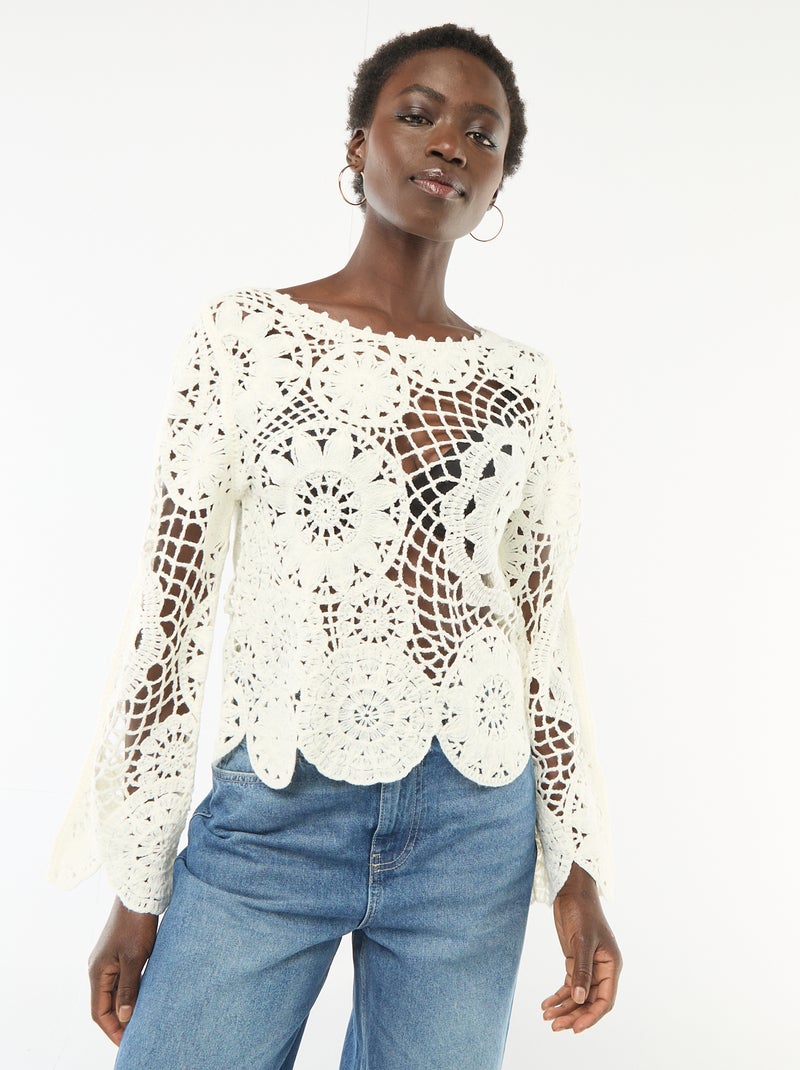 Pull en crochet Blanc - Kiabi