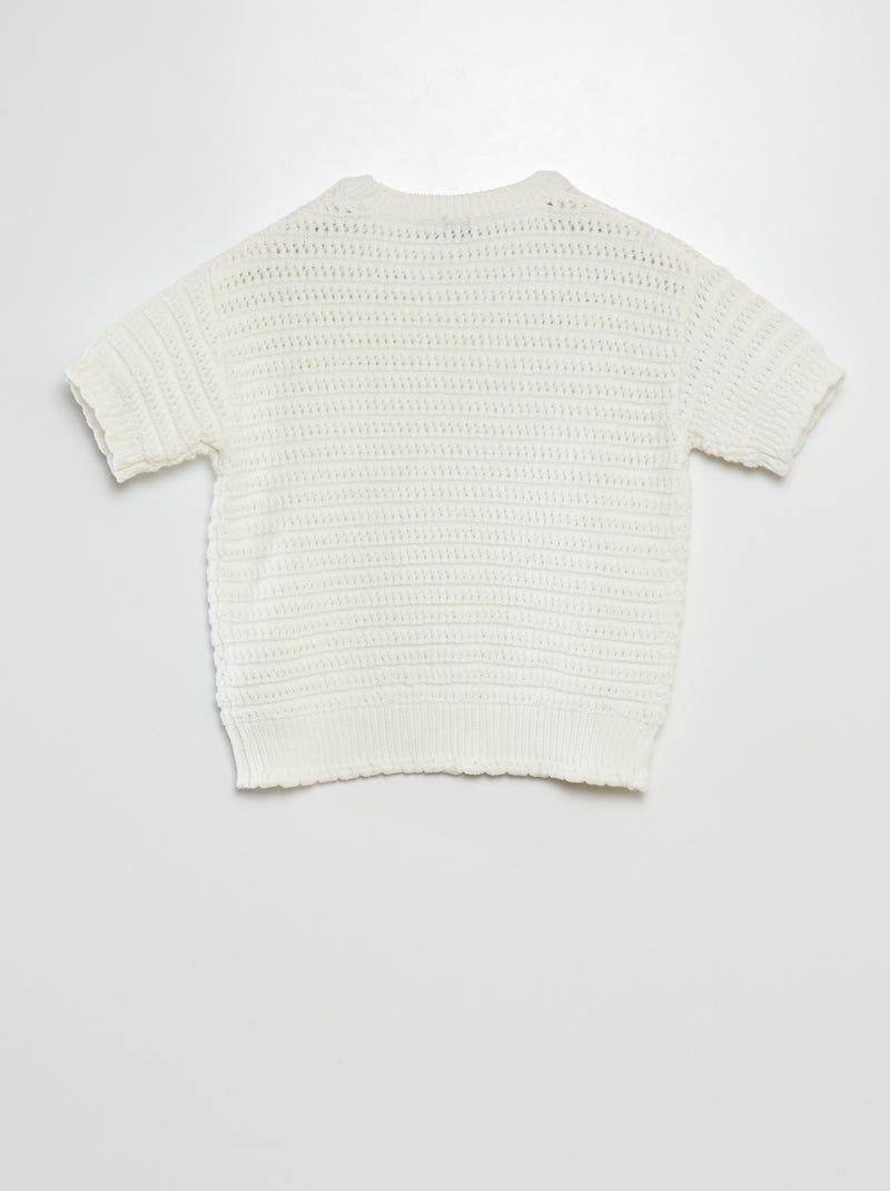 Pull en crochet manches courtes blanc - Kiabi