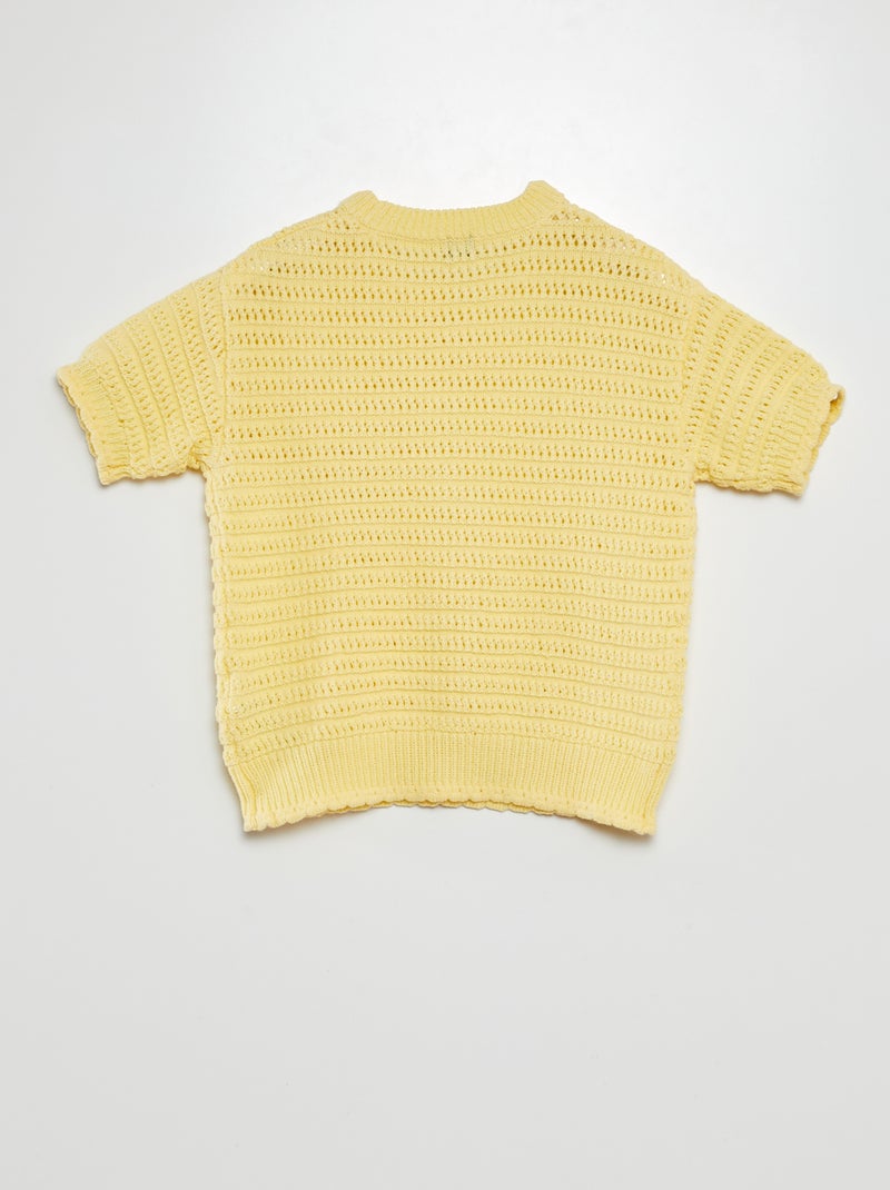 Pull en crochet manches courtes JAUNE - Kiabi