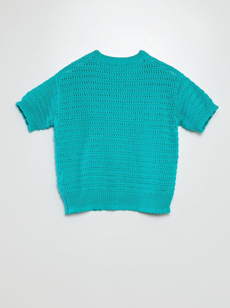 Pull en crochet manches courtes VERT - Kiabi