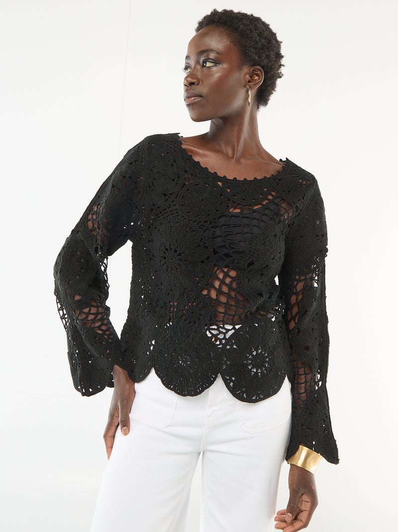 Pull en crochet Noir - Kiabi