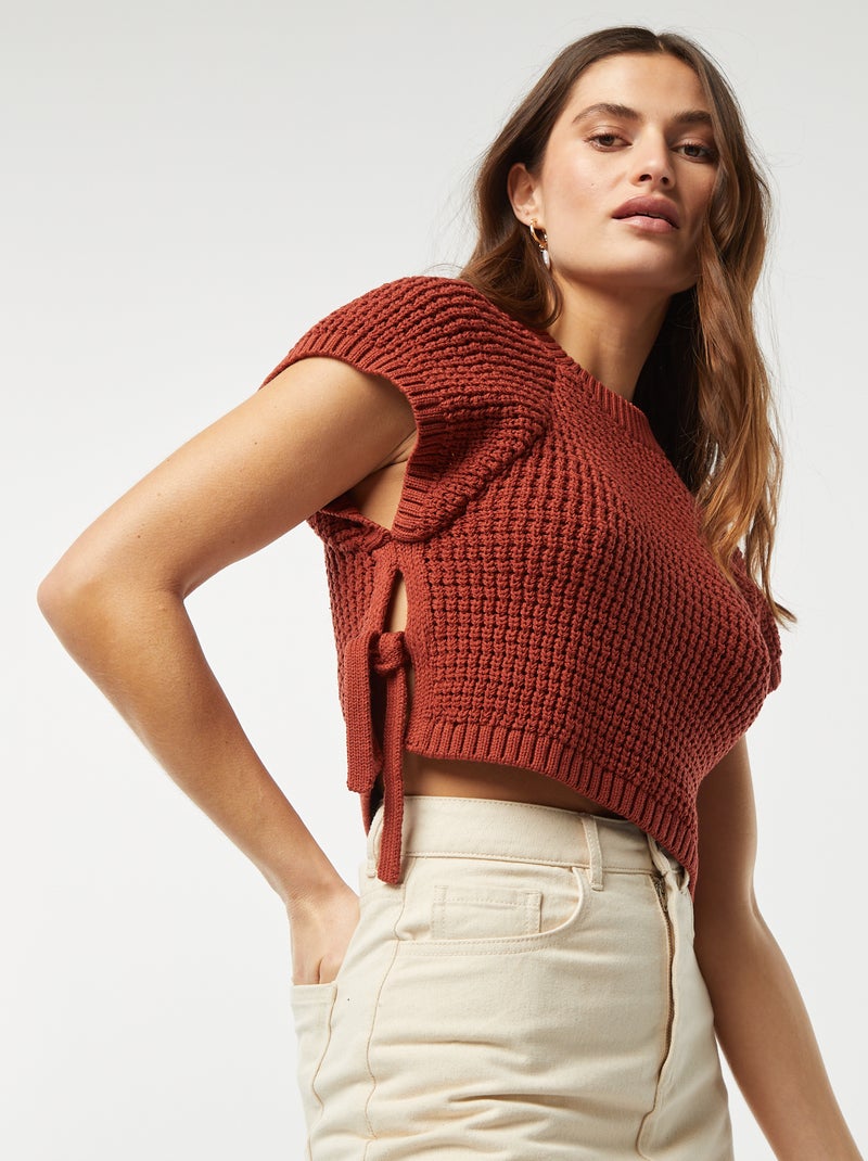 Pull en crochet sans manches Orange - Kiabi