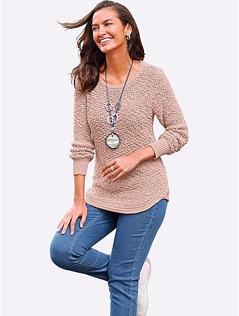 Pull en fil fantaisie doux avec col rond et manches longues - taille standard - witt