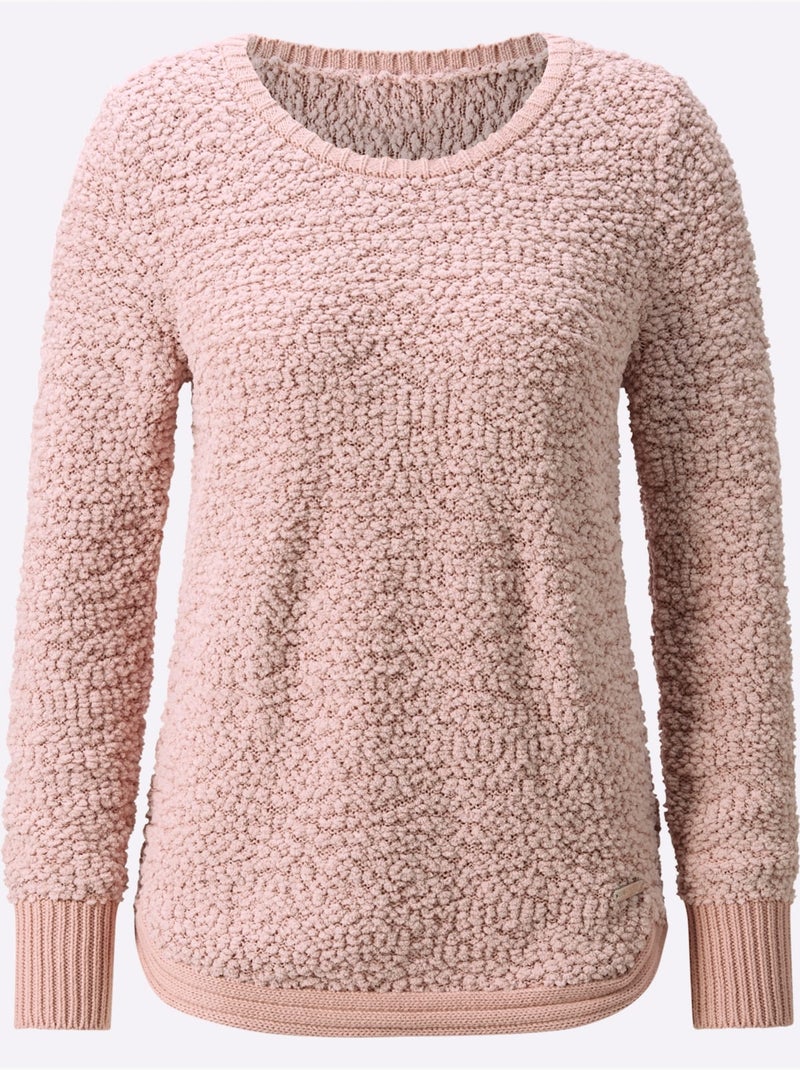 Pull en fil fantaisie à col v et manches longues avec finitions côtelées - taille standard - witt Poudre - Kiabi