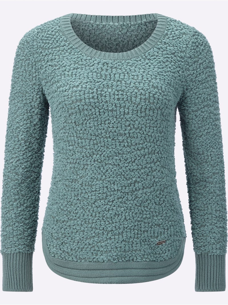 Pull en fil fantaisie doux avec col rond et manches longues - taille standard - witt Vert jade - Kiabi