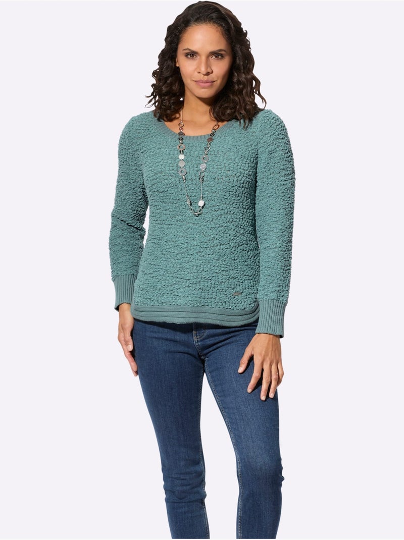 Pull en fil fantaisie doux avec col rond et manches longues - taille standard - witt Vert jade - Kiabi