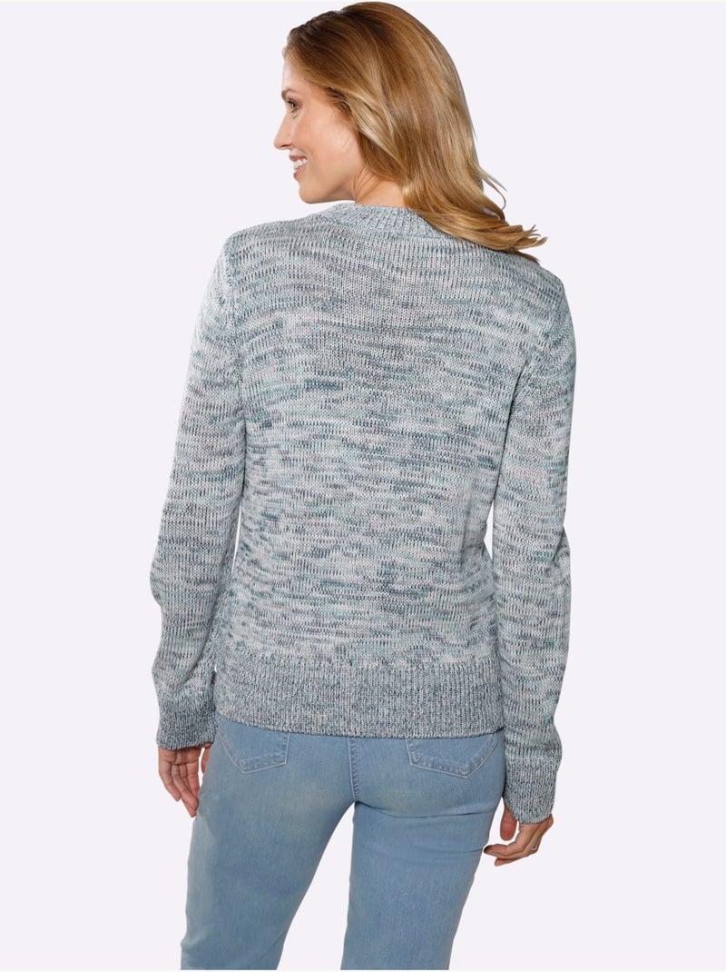 Pull en fils chinés avec col montant et manches longues - taille standard - moda vilona Menthe - Kiabi