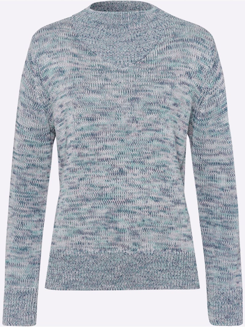 Pull en fils chinés avec col montant et manches longues - taille standard - moda vilona Menthe - Kiabi