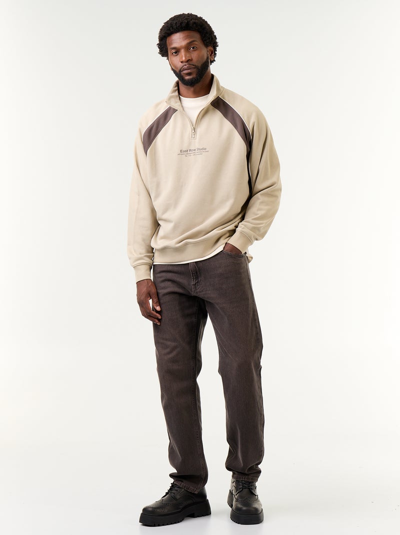 Pull en French Terry col camionneur Beige - Kiabi