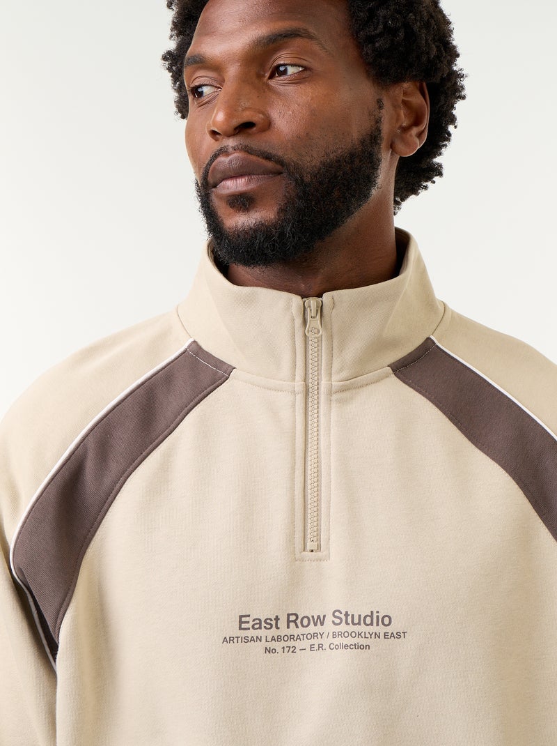Pull en French Terry col camionneur Beige - Kiabi