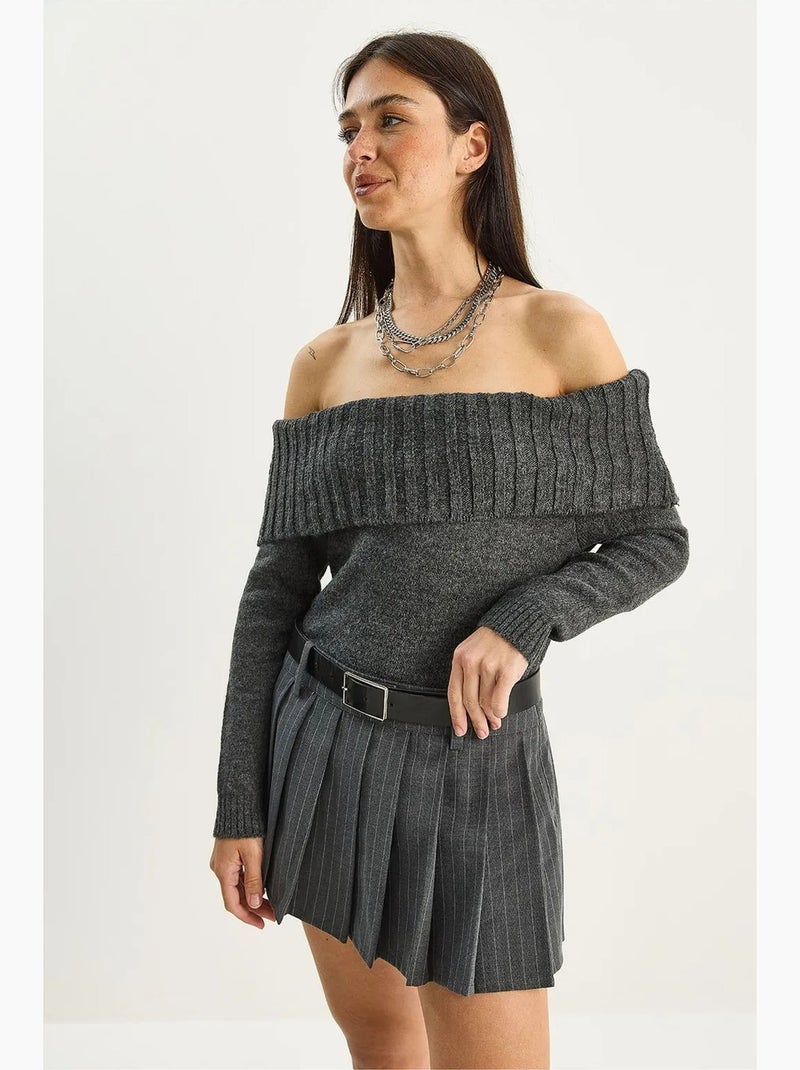 Pull en grosse maille à col madonna lucci Gris Noir - Kiabi
