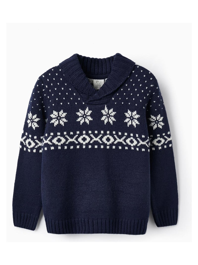 Pull en grosse maille à motif pour garçon   NOËL Bleu foncé - Kiabi